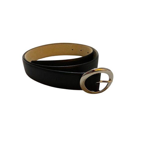 Black Leather Belt With Silver Tone Buckle Size XL - Picture 1 of 4
